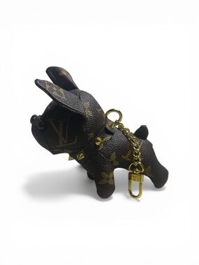 Designer Fashion Only Monogram Dog Keychain Charm in Brown